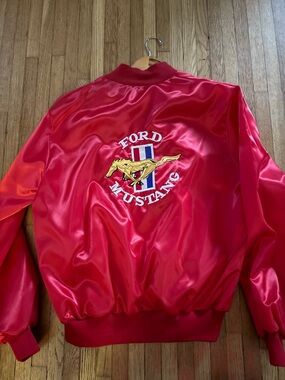 Vintage 80’s  FORD MUSTANG Satin Racing Jacket Red Sz L Made in USA RARE